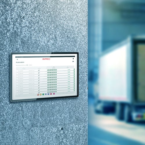 Tablet hangs on the wall and the display shows the Bluetooth detection of the devices.