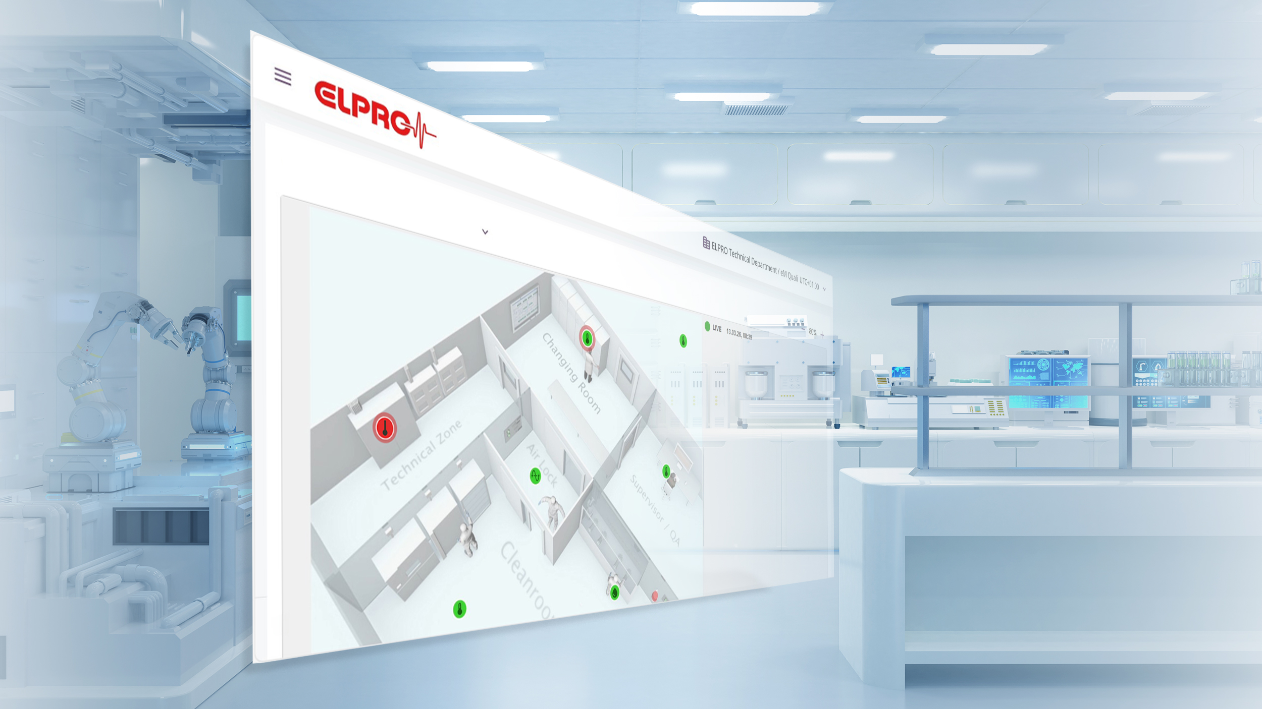 Inside Laboratory and a software surface with a Layout of the laboratory