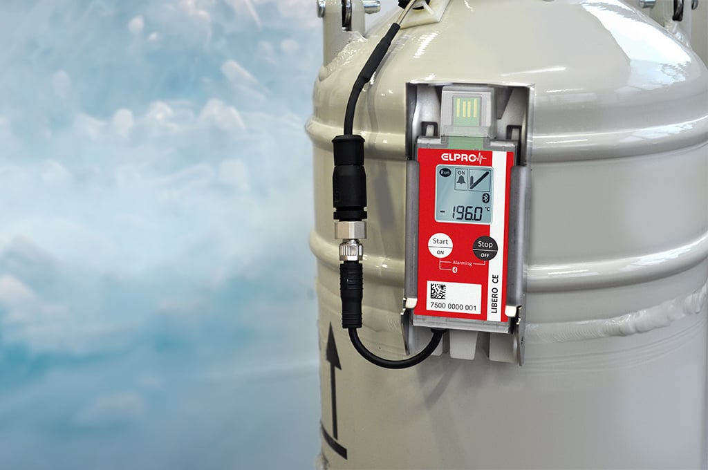 LIBERO CE device attached to a cryogenic container.