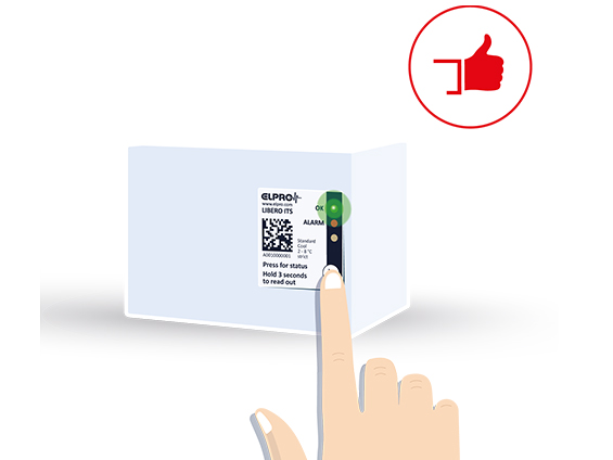 The index finger presses the button on the indicator.